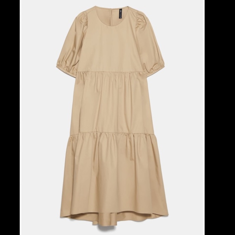 ZARA asymmetric poplin dress medium camel color
